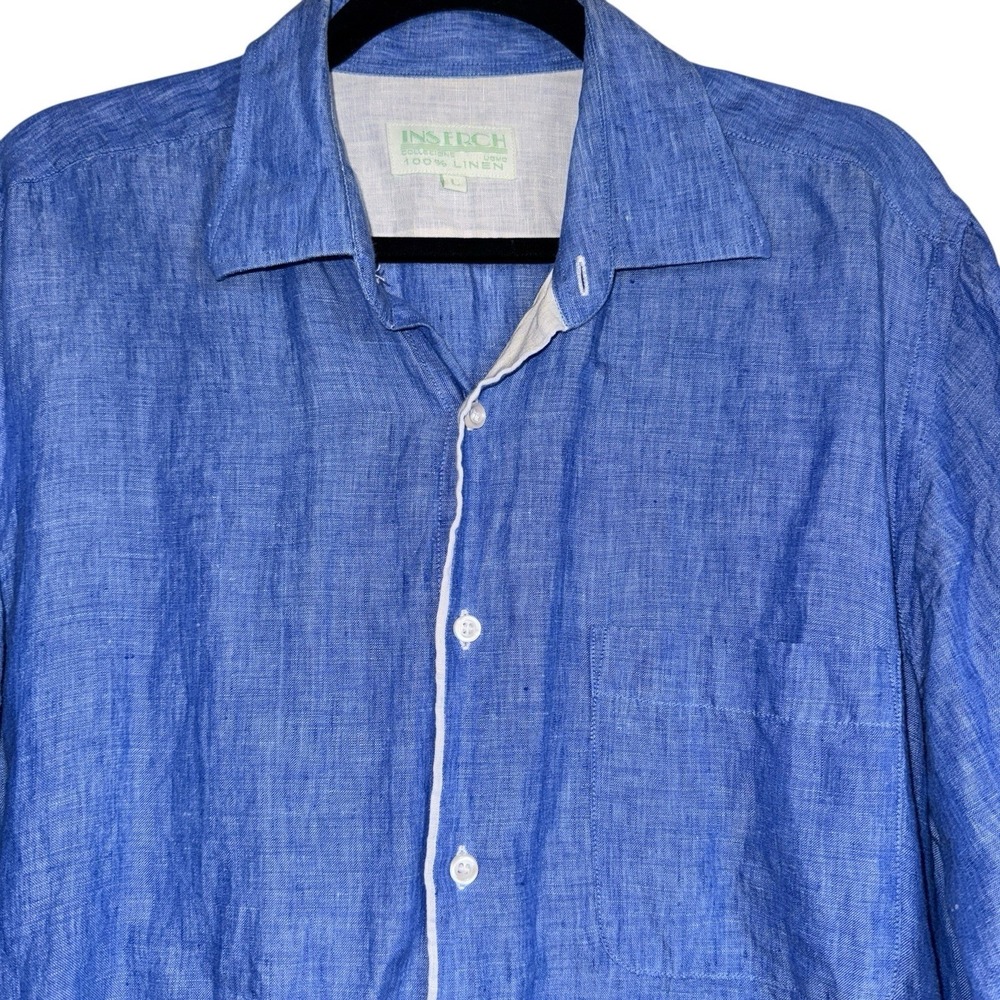 Inserch 100%‎ Linen Shirt Mens L Blue Italian Riviera Coastal Grandfather